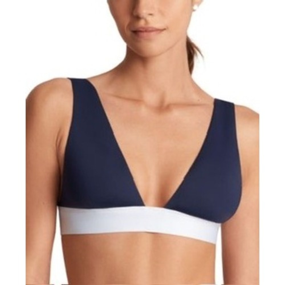 NWT Lauren Ralph Lauren Women's Banded Modern V-Neck Bikini Top Triangle 12 $85